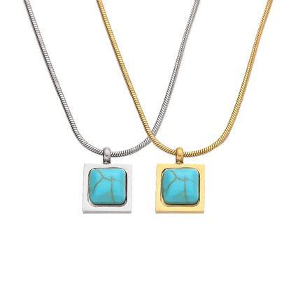 Wholesale Jewelry Retro Simple Style Square 304 Stainless Steel 18K Gold Plated Pendant Necklace