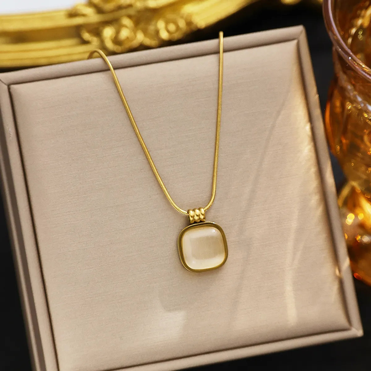 Wholesale Jewelry Retro Simple Style Square 304 Stainless Steel 18K Gold Plated Pendant Necklace