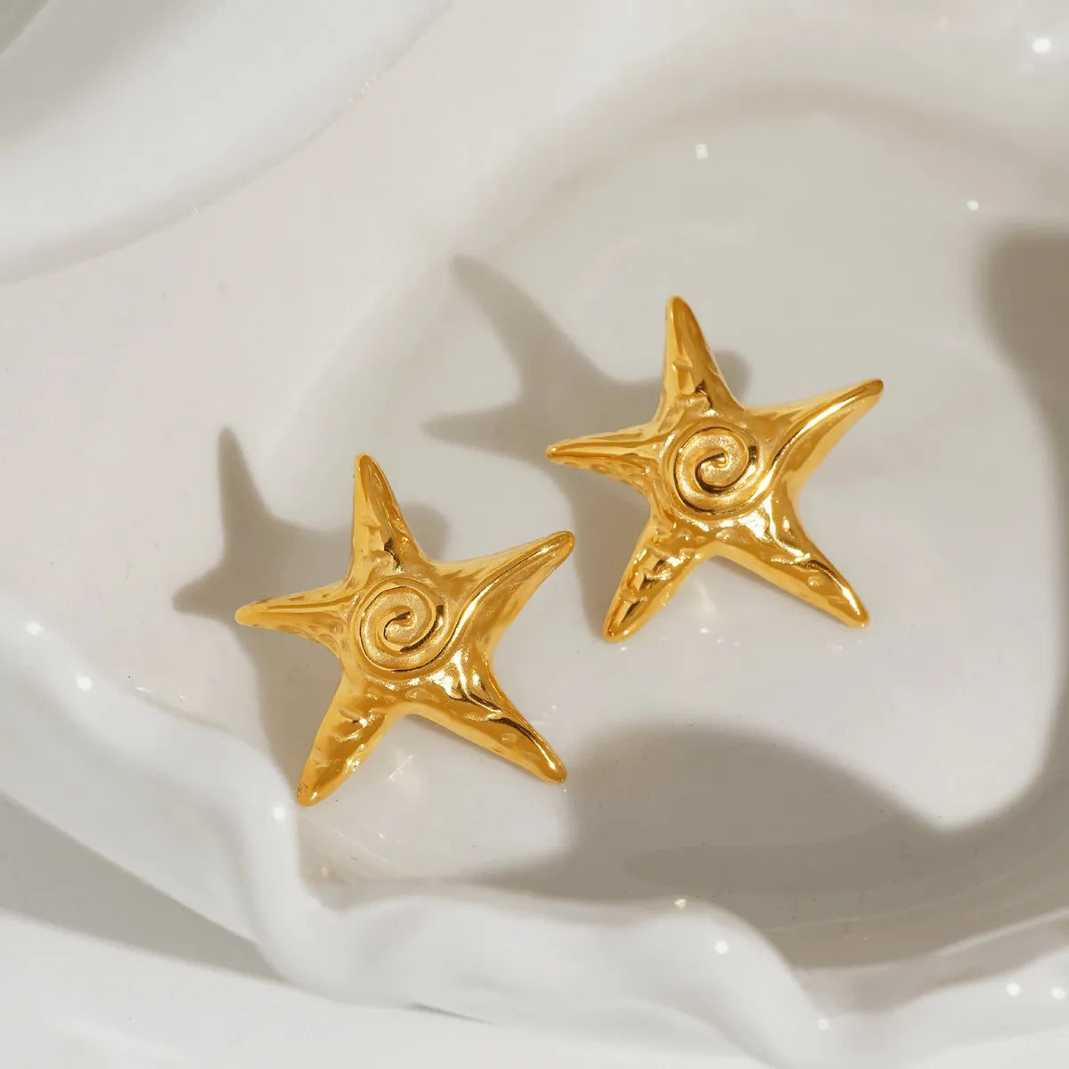 Wholesale Jewelry Retro Simple Style Starfish Titanium Steel 18K Gold Plated Earrings Necklace