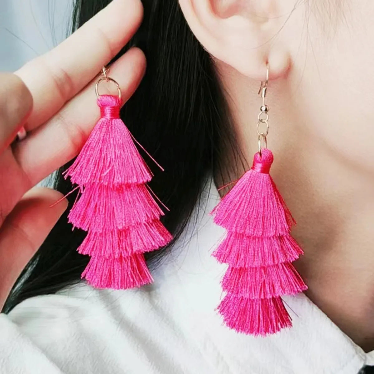 1 Pair Retro Solid Color Tassel Braid Braid Drop Earrings