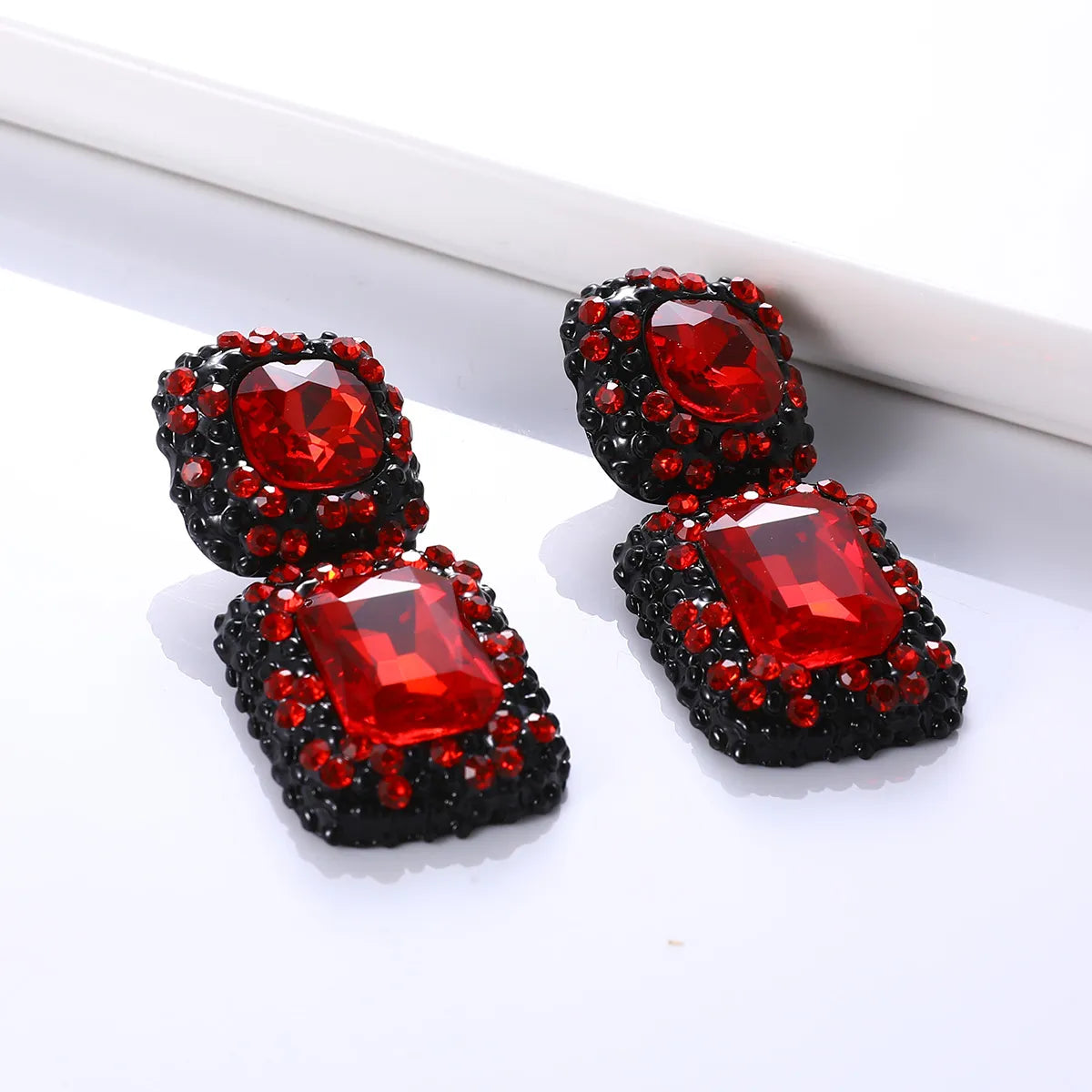 1 Pair Retro Square Inlay Alloy Glass Ear Studs