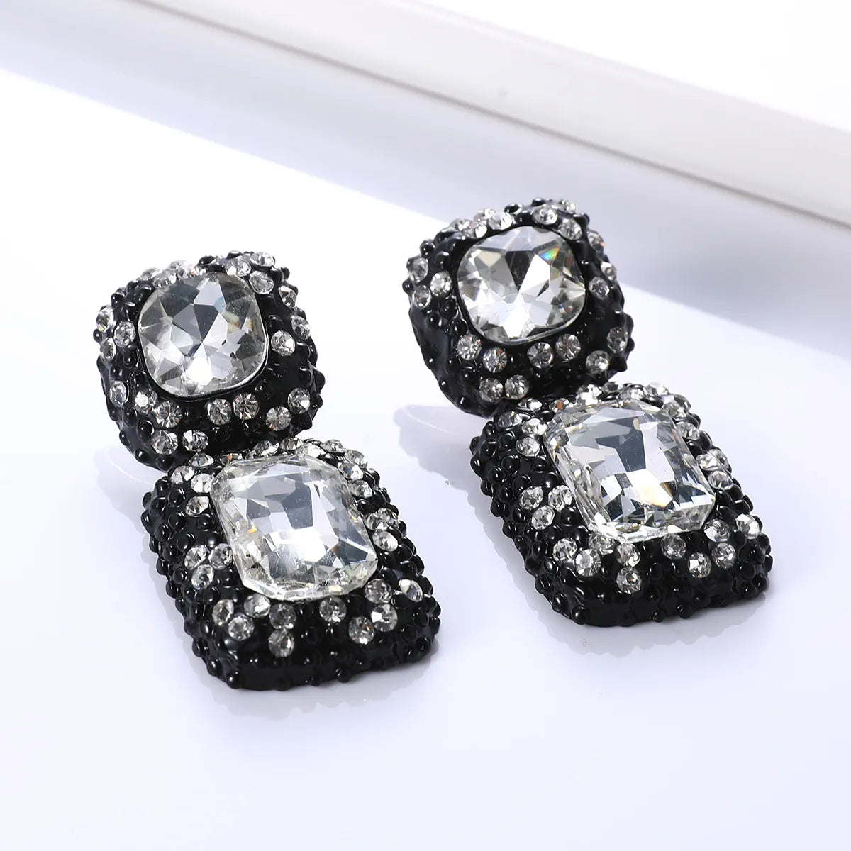 1 Pair Retro Square Inlay Alloy Glass Ear Studs