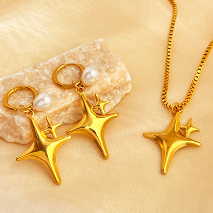 Wholesale Jewelry Retro Star 201 Stainless Steel Gold Plated Plating Jewelry Set