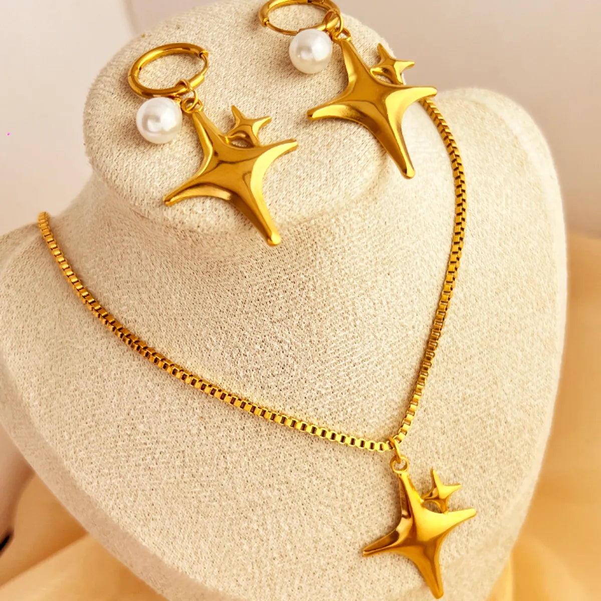 Wholesale Jewelry Retro Star 201 Stainless Steel Gold Plated Plating Jewelry Set