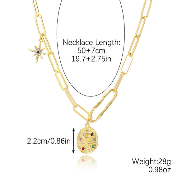 Wholesale Jewelry Retro Style Alloy Geometric Ancient Coin Multipendant Devil's Eye Necklace With Electroplating
