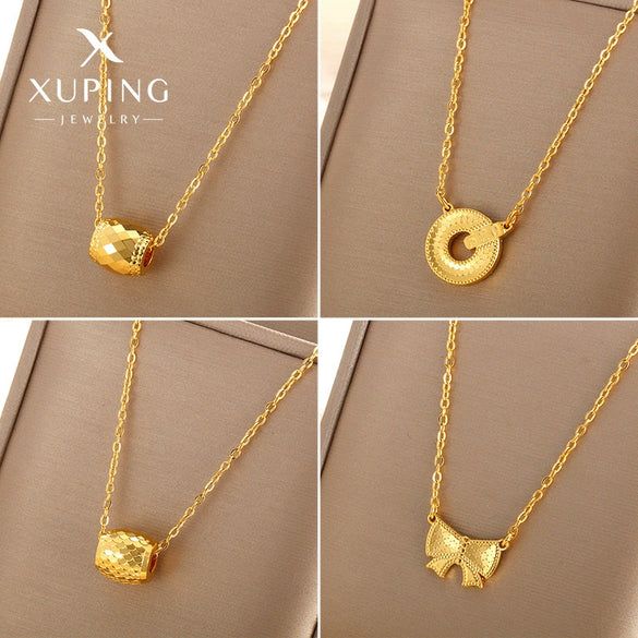 Wholesale Jewelry Retro Style Alloy Honeycomb Bow Geometric Ochain Pendant Necklace For Women With 5D Craft And Electroplating