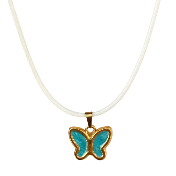 Wholesale Jewelry Retro Style Butterfly Pendant Necklace Titanium Steel Geometric Dripping Oil Real Gold Plating