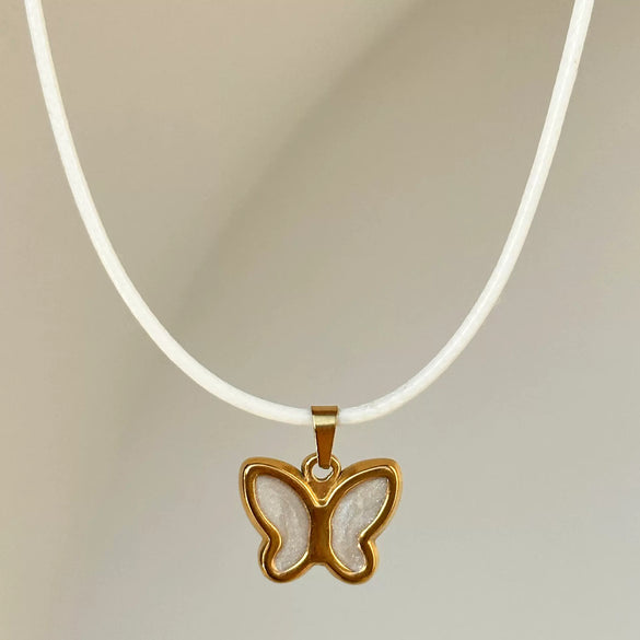 Wholesale Jewelry Retro Style Butterfly Pendant Necklace Titanium Steel Geometric Dripping Oil Real Gold Plating
