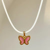 Wholesale Jewelry Retro Style Butterfly Pendant Necklace Titanium Steel Geometric Dripping Oil Real Gold Plating