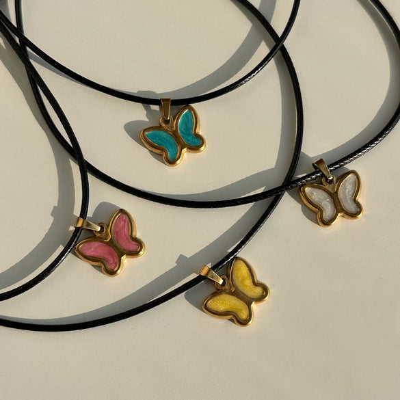 Wholesale Jewelry Retro Style Butterfly Pendant Necklace Titanium Steel Geometric Dripping Oil Real Gold Plating