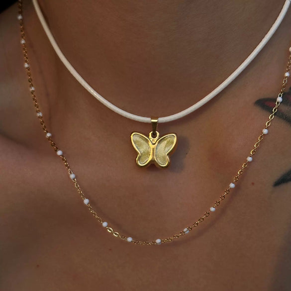 Wholesale Jewelry Retro Style Butterfly Pendant Necklace Titanium Steel Geometric Dripping Oil Real Gold Plating