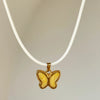 Wholesale Jewelry Retro Style Butterfly Pendant Necklace Titanium Steel Geometric Dripping Oil Real Gold Plating