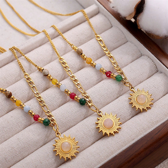 Wholesale Jewelry Retro Style Cat's Eye Natural Stone Pendant 316L Stainless Steel Electroplating Ladies Jewelry