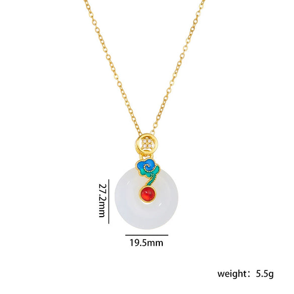 Wholesale Jewelry Retro Style Copper Electroplated Ochain Mixed Gem Inlay Safety Lock Clover Pendant Clavicle Chain For Women