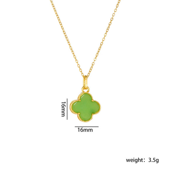 Wholesale Jewelry Retro Style Copper Electroplated Ochain Mixed Gem Inlay Safety Lock Clover Pendant Clavicle Chain For Women