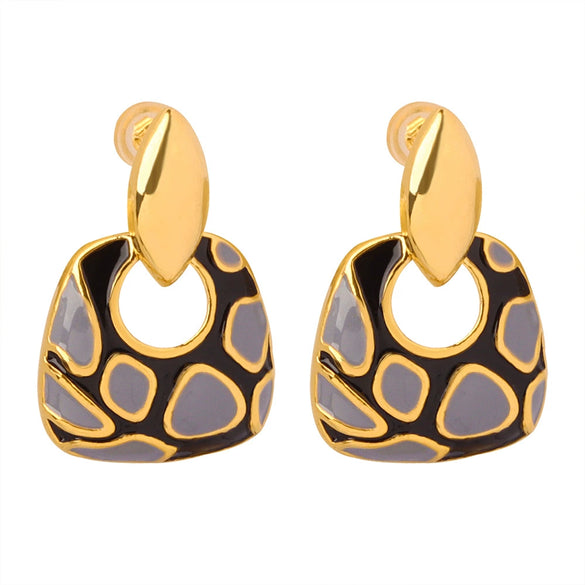 Wholesale Jewelry Retro Style Copper Geometric Dripping Oil Leopard Print Earrings For Women