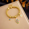 Wholesale Jewelry Retro Style Fatima Hand Eye Stainless Steel Gold Plated Bracelet For Women