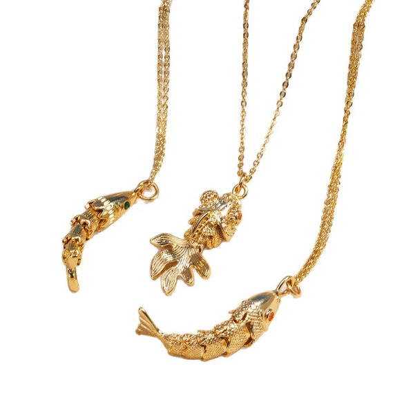 Wholesale Jewelry Retro Style Fish Koi Copper Zirconia Electroplating Pendant Necklace For Women