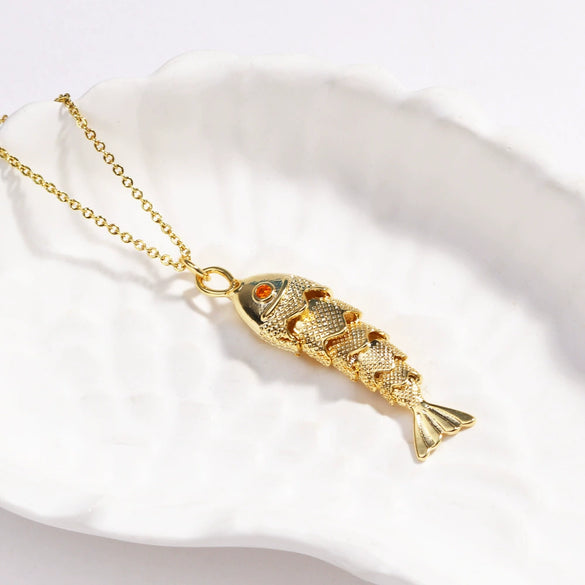 Wholesale Jewelry Retro Style Fish Koi Copper Zirconia Electroplating Pendant Necklace For Women