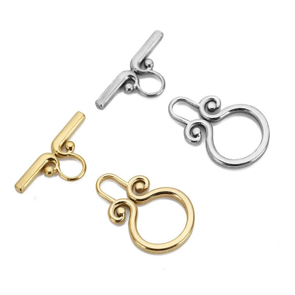 Wholesale Jewelry Retro Style Flower Pattern Stainless Steel Obuckle Necklace And Bracelet With Electroplating