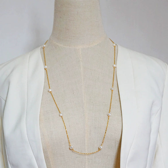 Wholesale Jewelry Retro Style Freshwater Pearl Titanium Steel Cross Chain Necklace For Women