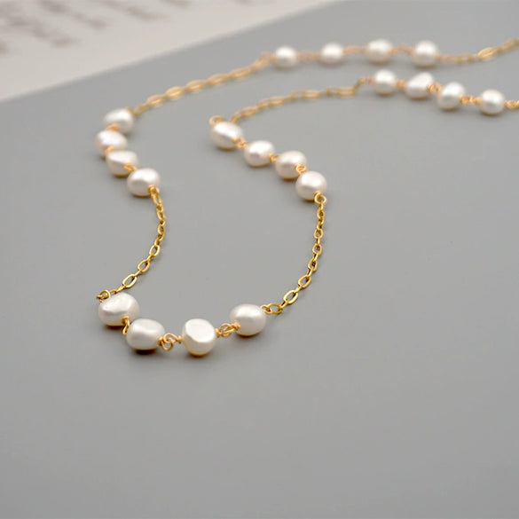 Wholesale Jewelry Retro Style Freshwater Pearl Titanium Steel Cross Chain Necklace For Women