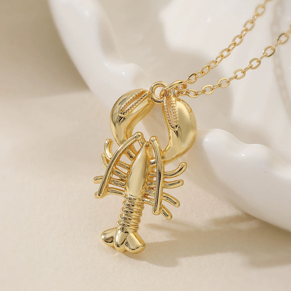 Wholesale Jewelry Retro Style Geometric Copper Real Gold Plated Lobster Pendant Necklace For Women