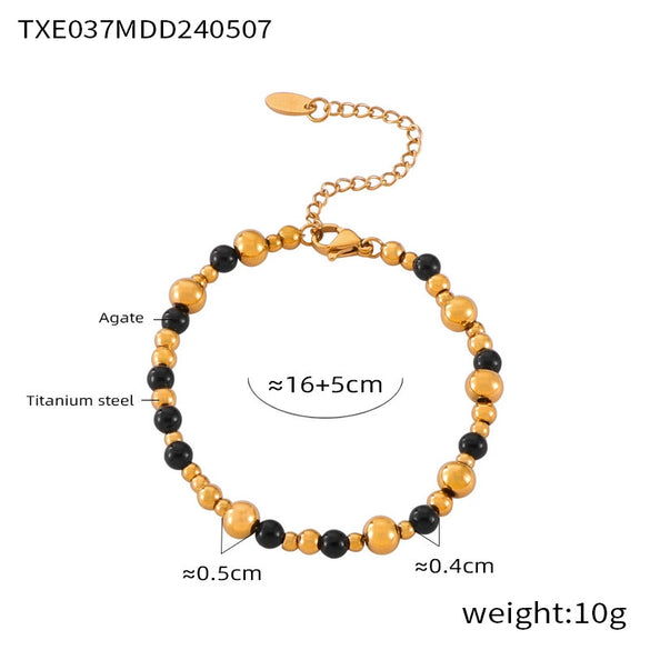 Wholesale Jewelry Retro Style Geometric Multilayer Chain Stitching Agate Stone Beaded 316L Stainless Steel Electroplated