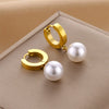 Wholesale Jewelry Retro Style Geometric Pearl Titanium Steel Pendant Necklace And Earring Set 18K Gold Plated
