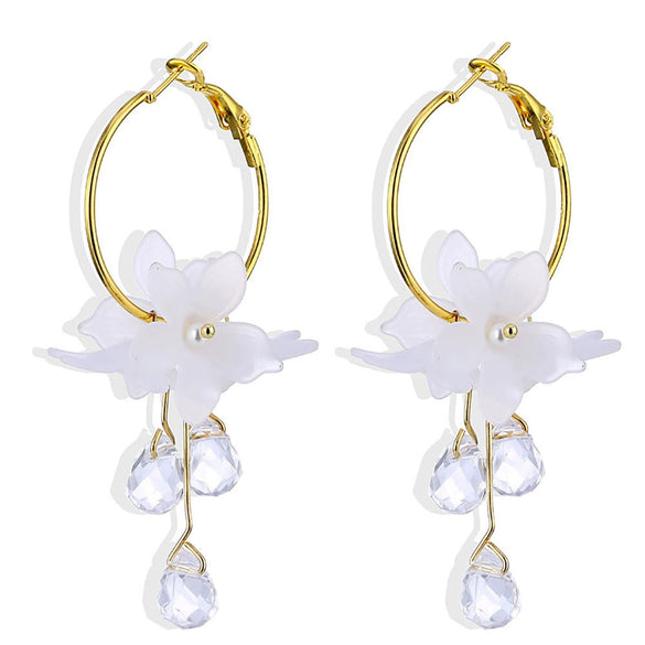 Wholesale Jewelry Retro Style Geometric Plastic And Resin Earrings Inlaid With Crystal Flowers