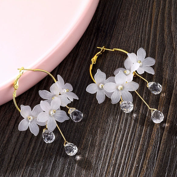 Wholesale Jewelry Retro Style Geometric Plastic And Resin Earrings Inlaid With Crystal Flowers