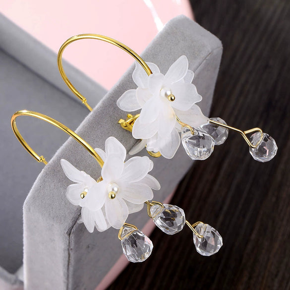 Wholesale Jewelry Retro Style Geometric Plastic And Resin Earrings Inlaid With Crystal Flowers