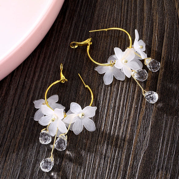 Wholesale Jewelry Retro Style Geometric Plastic And Resin Earrings Inlaid With Crystal Flowers