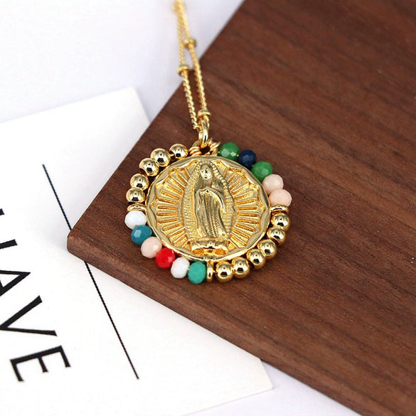 Wholesale Jewelry Retro Style Geometric Round Pendant Necklace Copper Titanium Steel Electroplating Ball Chain