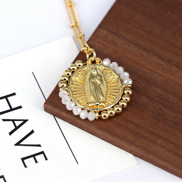 Wholesale Jewelry Retro Style Geometric Round Pendant Necklace Copper Titanium Steel Electroplating Ball Chain