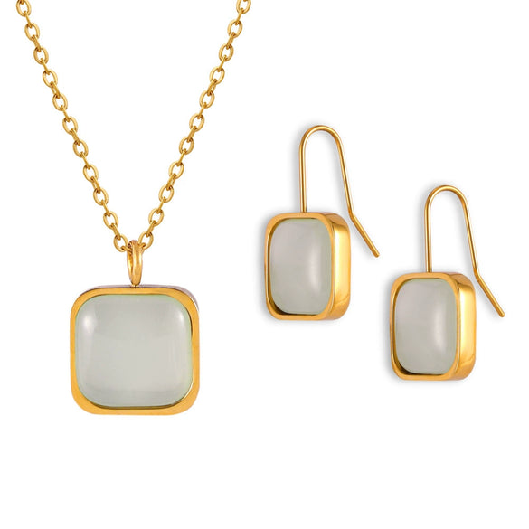 Wholesale Jewelry Retro Style Geometric Square Resin Pendant 316L Stainless Steel Jewelry With Electroplating