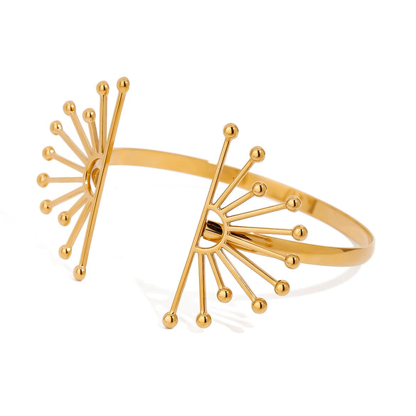 Wholesale Jewelry Retro Style Geometric Stainless Steel Flower Electroplated Bracelet Arm Ring