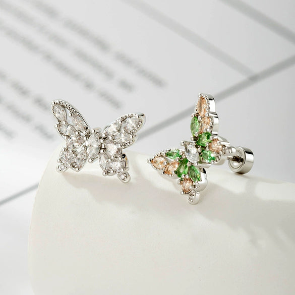 Wholesale Jewelry Retro Style Geometric Titanium Steel Zircon Butterfly Screw Piercing Jewelry For Women