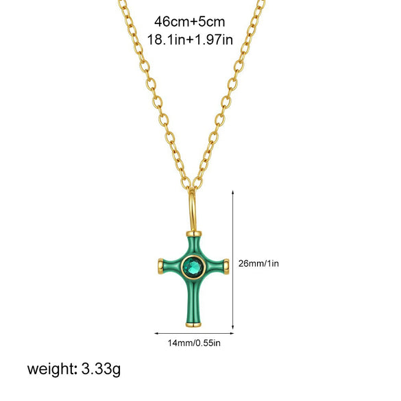 Wholesale Jewelry Retro Style Geometric Ushaped Stainless Steel And Copper Dripping Oil Inlaid Zircon Cross Necklace