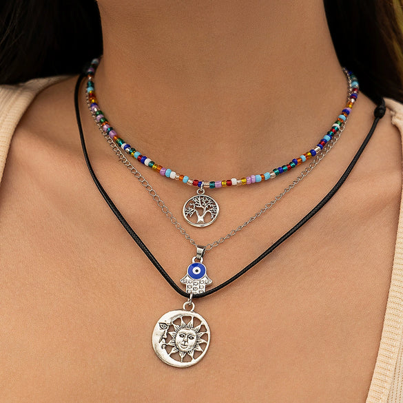 Wholesale Jewelry Retro Style Geometric Zinc Alloy Electroplated Cow Head Beaded Ball Chain Clavicle Necklace For Women