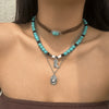 Wholesale Jewelry Retro Style Geometric Zinc Alloy Electroplated Cow Head Beaded Ball Chain Clavicle Necklace For Women