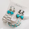 Wholesale Jewelry Retro Style Heart Shape Alloy Turquoise Inlaid Earrings Set