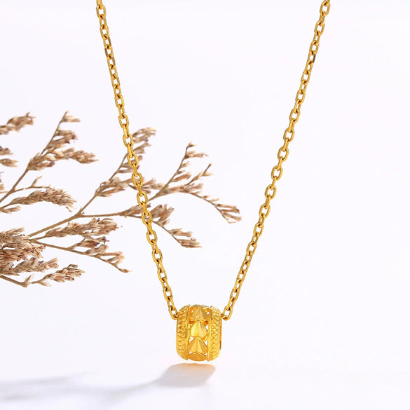 Wholesale Jewelry Retro Style Hollow Small Bead Pendant Alloy 24K Golden Plated Geometric Love Pendant