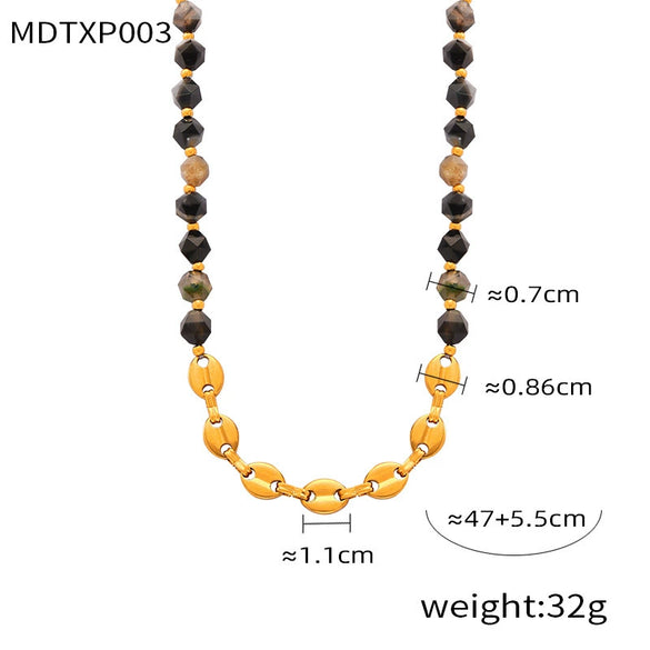 Wholesale Jewelry Retro Style Irregular Natural Stone 316L Stainless Steel Gold Plated Handmade Beaded Necklace Bracelet