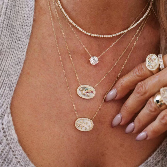 Wholesale Jewelry Retro Style Oval Copper Microinlaid Rhinestone Sound Protector Pendant Necklace With Ochain And Electroplating