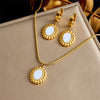 Wholesale Jewelry Retro Style Oval Geometric Stainless Steel Gold Plated Pendant Necklace And Stud Earrings Set For Women