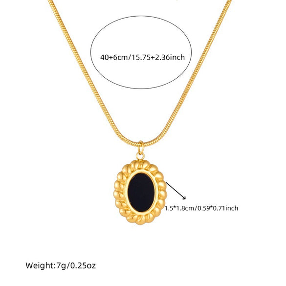 Wholesale Jewelry Retro Style Oval Geometric Stainless Steel Gold Plated Pendant Necklace And Stud Earrings Set For Women