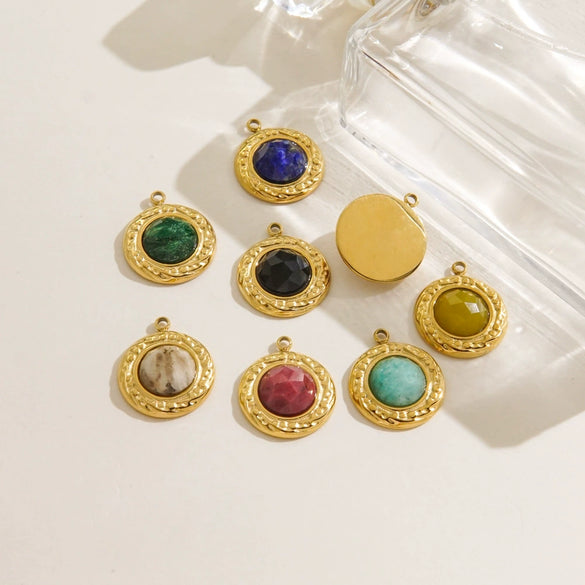 Wholesale Jewelry Retro Style Round Stainless Steel Natural Stone Inlay Pendant