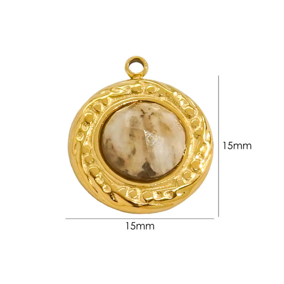 Wholesale Jewelry Retro Style Round Stainless Steel Natural Stone Inlay Pendant