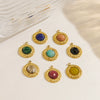 Wholesale Jewelry Retro Style Round Stainless Steel Natural Stone Inlay Pendant